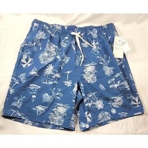 Old Navy Men's 7" Lined Swim Trunks - Blue Beach Boat Theme - Small